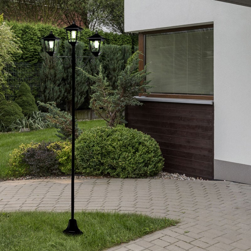 Lanterne de jardin grande pour candélabre extérieur 3 flammes lanterne d'extérieur solaire sur pied extérieur, led noire blanc chaud h 194 cm