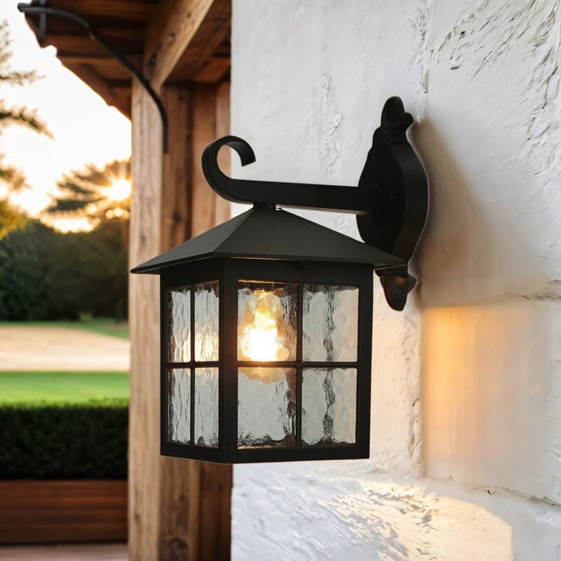 Lanterne de jardin Noir Rustique IP43 E27 Lampe extérieure murale