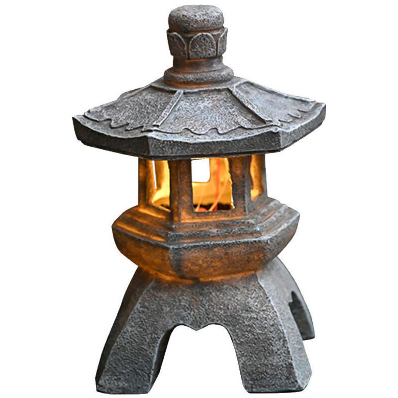 Lanterne de jardin solaire, décoration d'aménagement paysager zen asiatique pour balcon, jardin, patio, porche, terrasse, résine, finition pierre