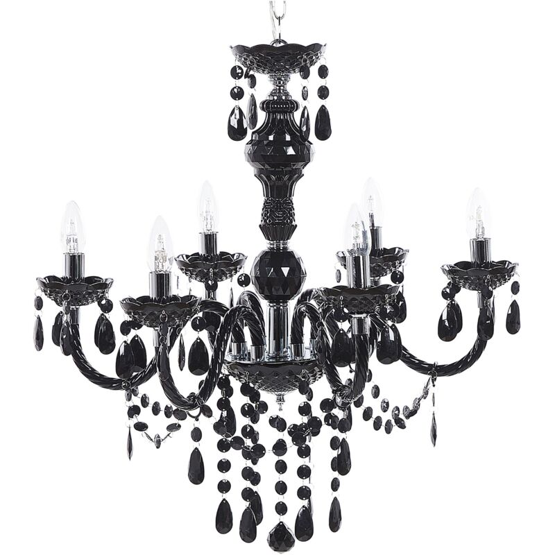 Beliani - Grand Lustre Noir en Métal avec Cristaux pour 6 Ampoules E14 Max. 40W Solution d'Éclairage Idéale pour Salon ou Salle à Manger Vintage Rétro