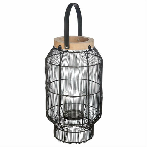 Lanterne Déco en Métal Bois et Verre pour Bougie 8cm - SILUMEN