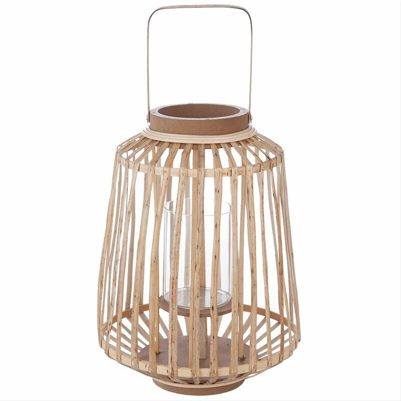 Silumen - Lanterne Déco en Rotin et Verre pour Bougie 12cm - Beige