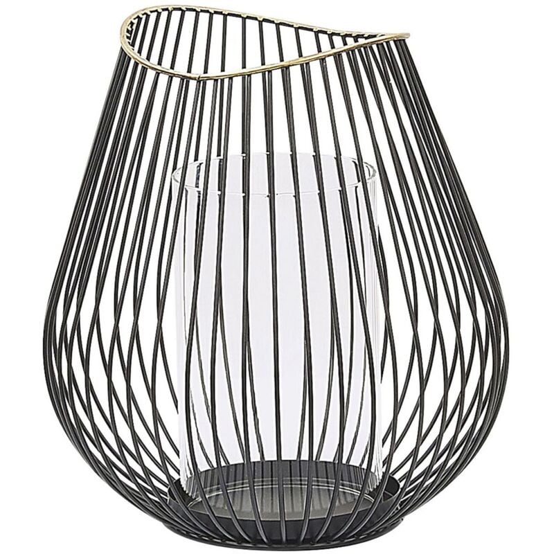 Beliani - Lanterne Décorative en Métal Noir Filaire 22 cm de Hauteur Design Minimaliste pour Intérieur et Extérieur au Style Moderne et Contemporain