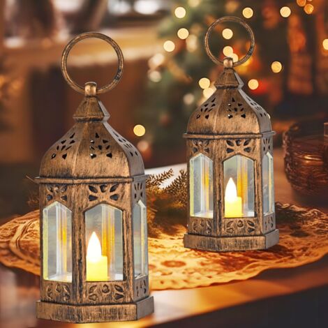 Lanterne decorative, 4 pezzi lanterna da giardino con candele a LED, plastica - colore rame, per interni ed esterni per giardino patio decorazione di nozze