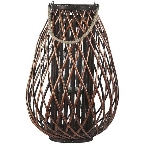 Lanterne Décorative Boho en Bois de Saule Marron 60 cm de Hauteur pour Intérieur et Extérieur au Style Bohème et Oriental Beliani - Marron