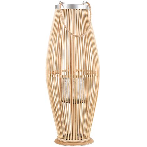 Lanterne Décorative Bougeoir Design 72 cm de Hauteur en Bambou Naturel Accessoire Parfait pour Salon Chambre au Style Boho et Scandinave Beliani - Bois clair