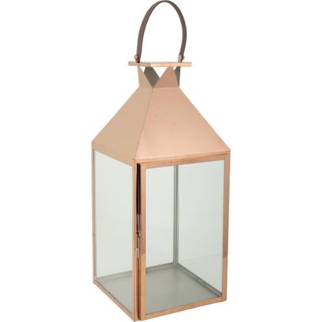 Lanterne décorative cuivre en acier inoxydable et verre - cuivre brillant et verre transparent