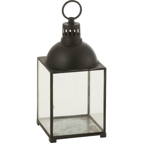 lanterne décorative en verre et métal noir pour bougie - Noir mat et verre transparent