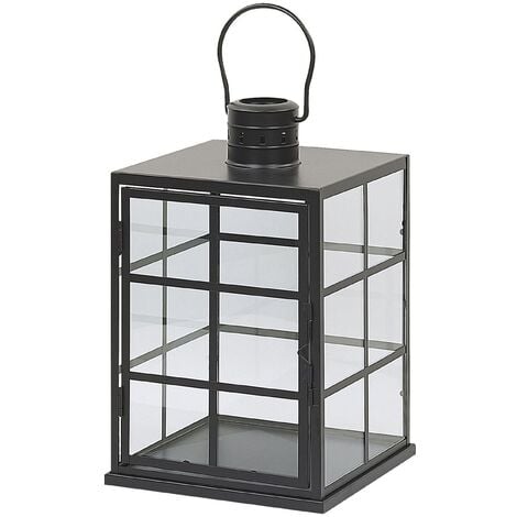 Lanterne Décoratives en Forme de Cages en Métal Noir pour Intérieur et Extérieur Design Minimaliste Loft et Industriel Beliani - Noir