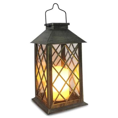 Lanterne d'extérieur - Éclairage extérieur solaire - Étanche - Lanterne solaire en métal - Avec effet clignotant - Décoration suspendue vintage - Convient pour les patios, terrasses, murs et tables
