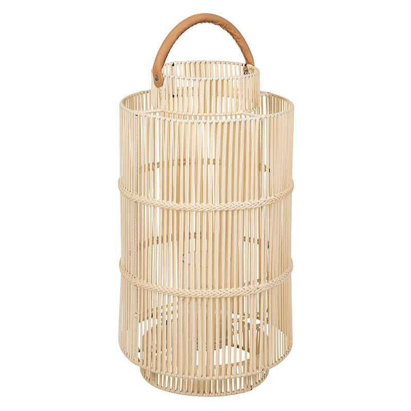 Chehoma - Lanterne d'extérieur Pasil osier blanc cuir de vache 40x75cm