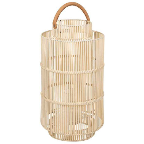 Lanterne d'extérieur Pasil osier blanc cuir de vache 40x75cm