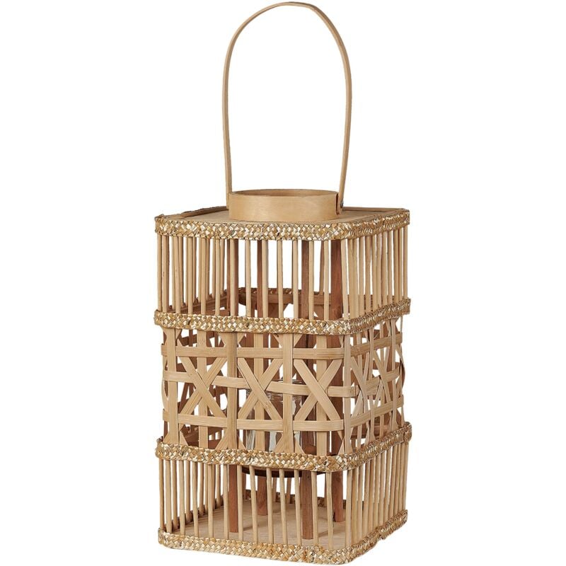 Beliani - Lanterne de Bougie avec Support en Verre Boho 35 cm en Bois de Bambou Naturel Lumbis