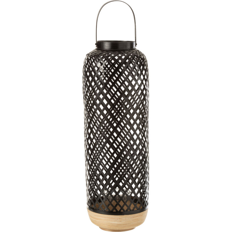 Lanterne cylindrique en bois noir 20x20x60 cm