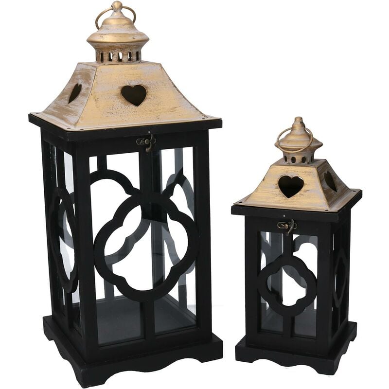 Webmarketpoint - Lanterne en bois 1-2 noir cm21x21h50