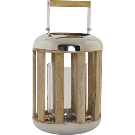 Lanterne en bois argenté pour une déco élégante - Argent réfléchissant avec nuances de bois