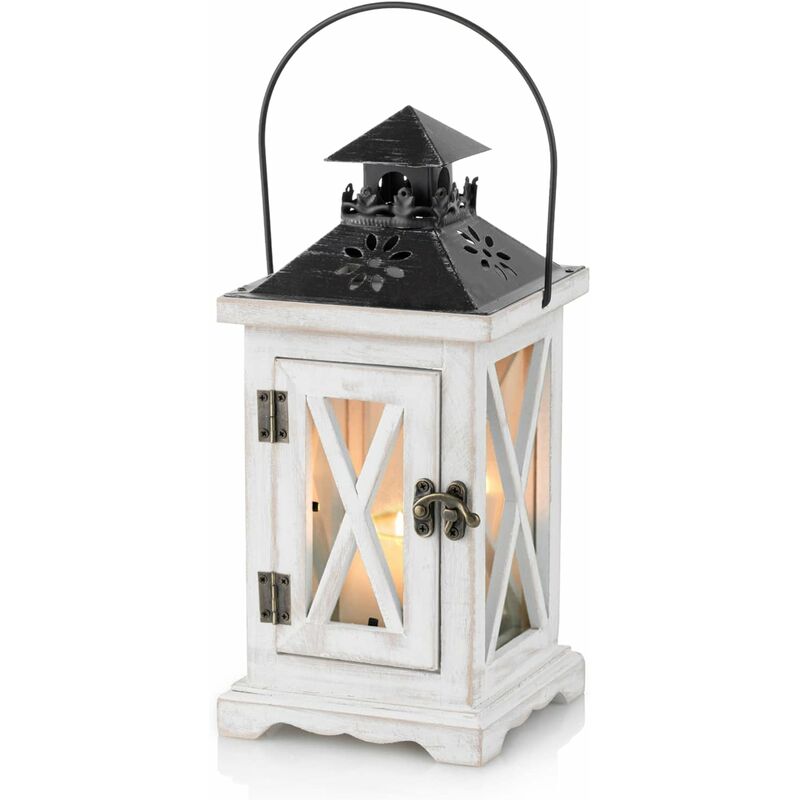 Lanterne en Bois Bougeoir Vintage Lanternes à Bougie Décorative pour Rustique Mariage Centre de Table Suspendu Lanterne Ferme Décor à la Maison