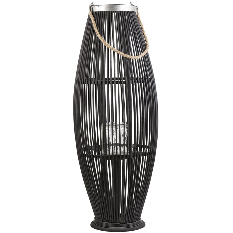 Beliani - Lanterne Décorative Bougeoir Design 84 cm de Hauteur en Bambou Noir Accessoire Parfait pour Salon Chambre au Style Boho et Scandinave