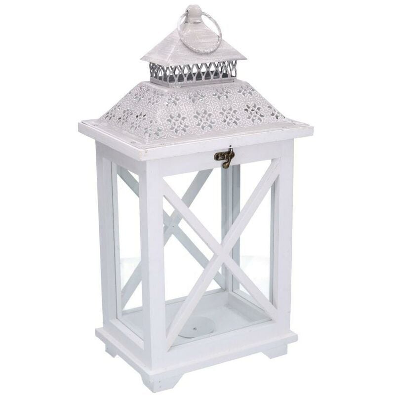 Vacchetti - Lanterne en bois rectangulaire en métal blanc cm23x17h45