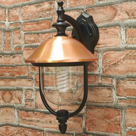 Lanterne en cuivre avec bras 25x28x45 cm en aluminium noir avec couvercle en cuivre et globe en me'thacrylate pour lampes d'exte'rieur 60 W