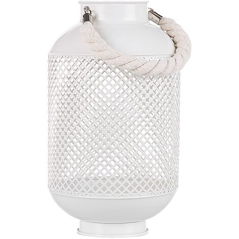 Lanterne en Forme Cylindrique avec Découpe Moderne Ronde en Métal Blanc Beliani - Blanc