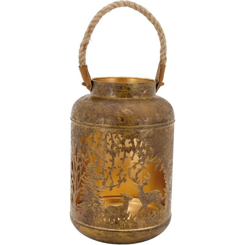 Aubry Gaspard - Lanterne en métal antique décor Cerf et Biche intérieur doré