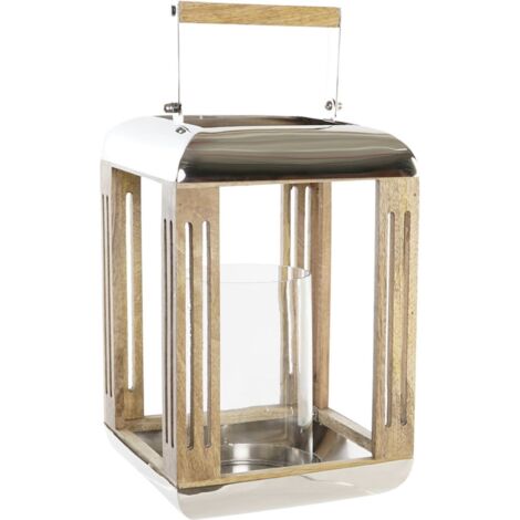 Lanterne en métal et verre argenté pour intérieur chic - Argent lumineux à l'effet brossé
