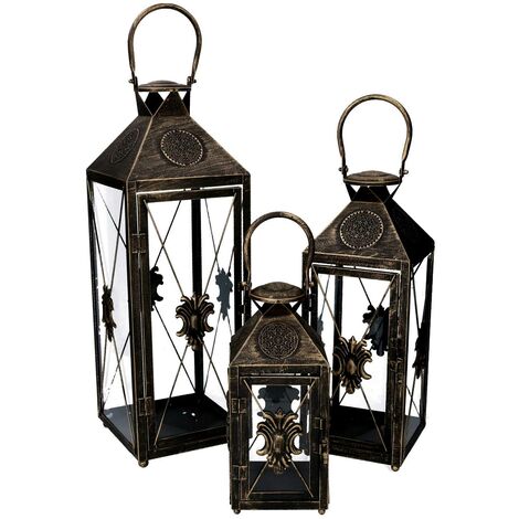 Lanterne en métal noir et doré 1-3 cm19x19h54-66