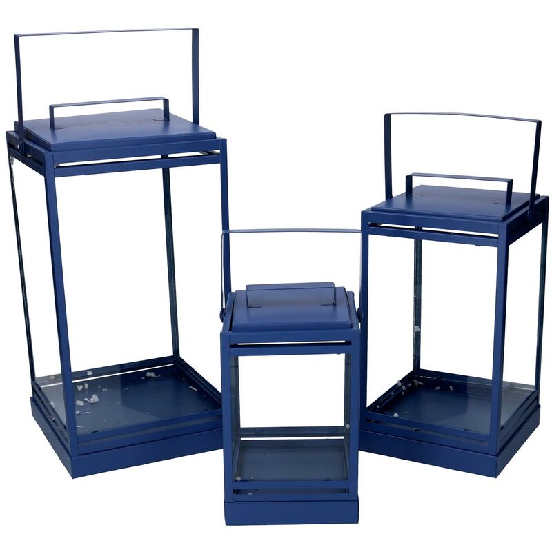 Lanterne en métal 1-3 bleu 18x18h36.3-42.5 cm