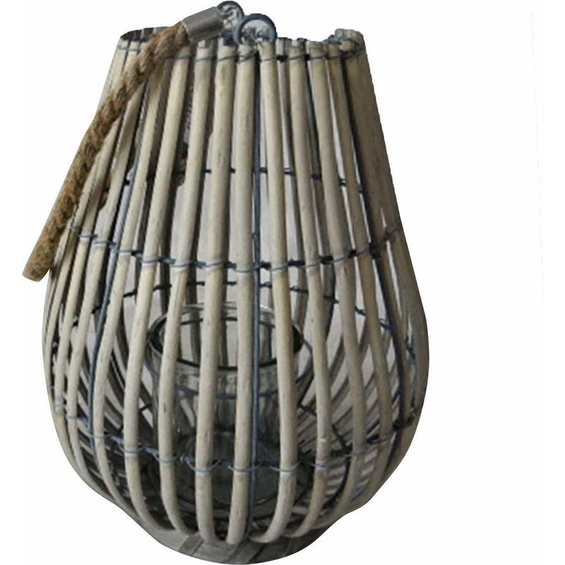 Lanterne en osier avec porte-verre de sélection de vin Gray - Gray