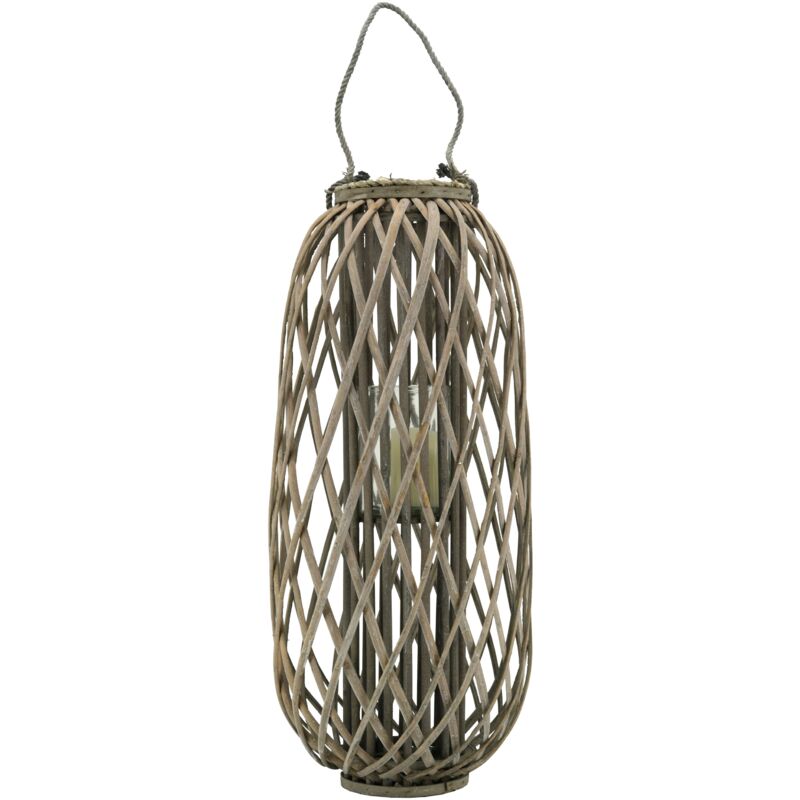 Lanterne en osier gris ajouré et verre Hauteur 80cm