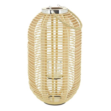 Lanterne en rotin naturel + verre