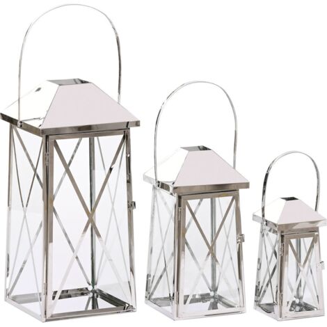 Lanterne en verre et acier pour décoration extérieure chic - Argent lumineux contemporain