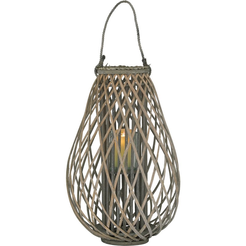 Lanterne goutte en osier gris et verre Hauteur 65 cm