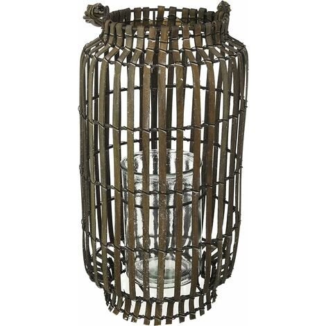 LANTERNE GRISE BAMBOU W/GLASS