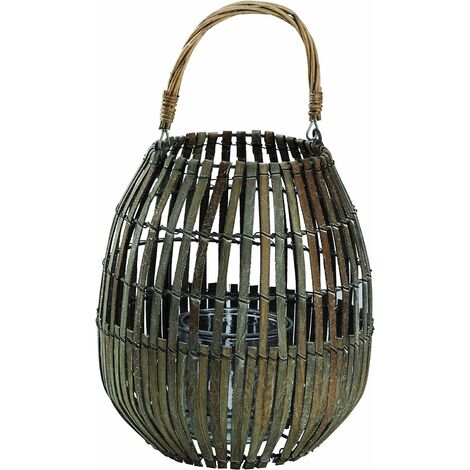 LANTERNE GRISE BAMBOU W/GLASS