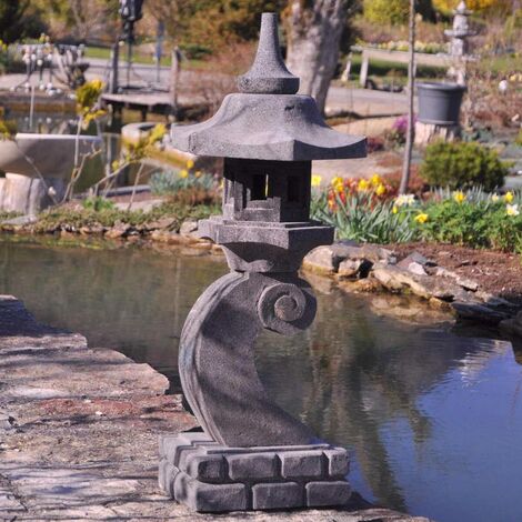 Lanterne japonaise en pierre de lave 90 cm lampe jardin terrasse - Gris