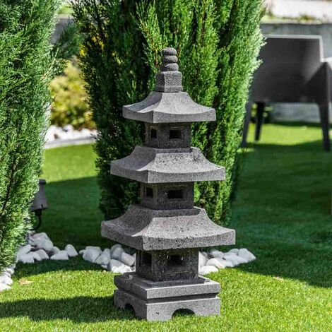 Lanterne japonaise pagode en pierre de lave de 80 cm - Gris