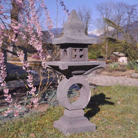 Lanterne japonaise pagode zen en pierre de lave 105 cm - Gris