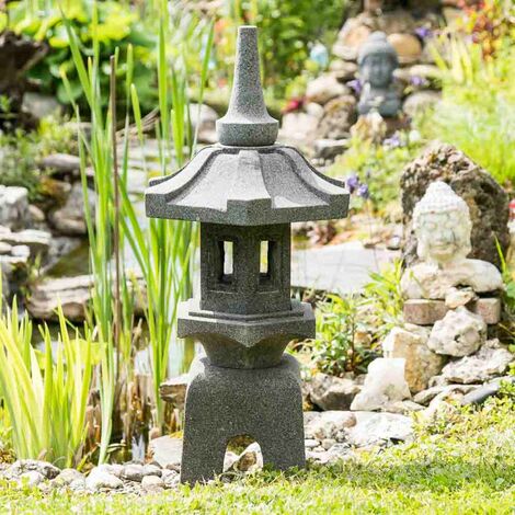 Lanterne japonaise pagode zen en pierre de lave 80 cm - Gris