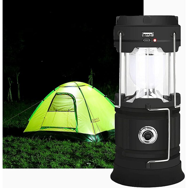 Lanterne led Rechargeable Solaire/USB, zvo Lampe Camping Puissante, 2 Modes Lanterne de Jardin Portable, Torche 360° Eclairage Suspendue avec Etanche
