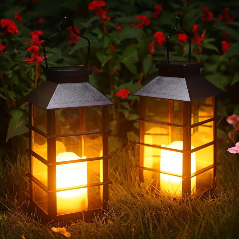 Lanterne LED solaire style bougie, vintage, étanche, sans fil, idéale pour la décoration de jardin, lot de 2