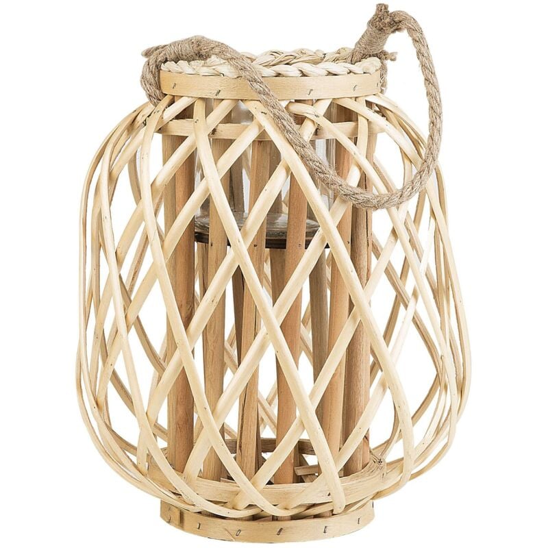 Lanterne au Style Naturel en Bois de Saule Marron pour Intérieur et Extérieur Boho 30 cm Beliani
