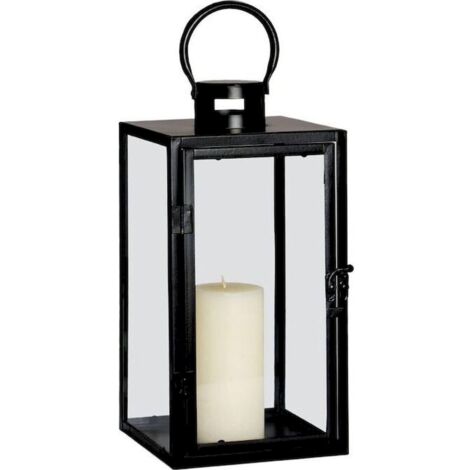 Lanterne noire en métal style industriel pour bougie - noir industriel et verre transparent