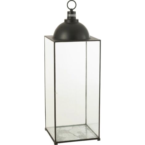 Lanterne noire en verre et métal style industriel chic - Noir mat et transparent