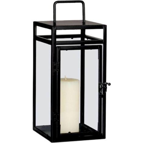 Lanterne noire métal style industriel porte bougie verre élégant - noir industriel et verre transparent