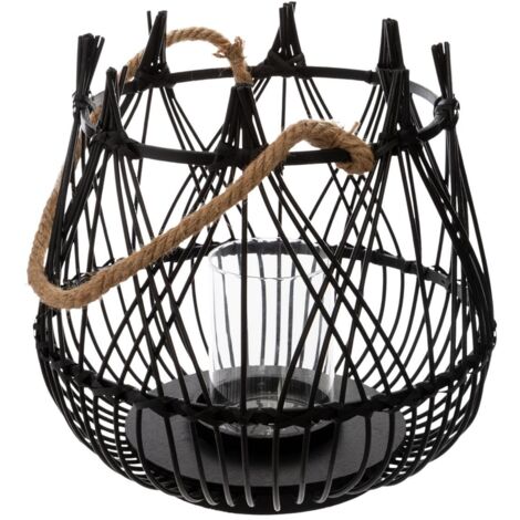 Lanterne Photophore en Bambou Bougeoir en verre D 33 x H. 30 cm - Atmosphera
