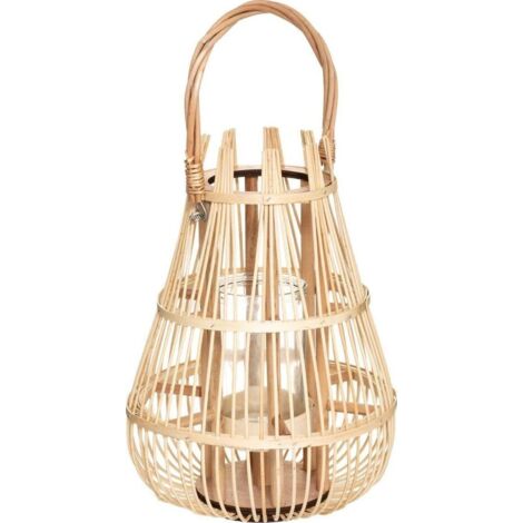Lanterne Photophore en Rotin Bougeoir en Verre H 38 cm - Atmosphera