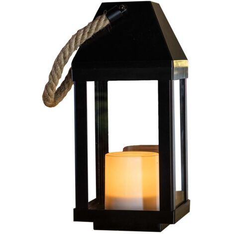 Lanterne photophore solaire décorative poignée en corde effet bougie LED blanc chaud CHANDELY H43cm
