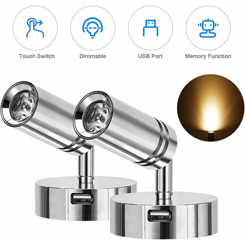 Tonchean - Lanterne portative,Plafonnier Spot 12v led Liseuse, 3W led Intérieur Lumière Réglable Interrupteur Tactile Lumière Chaude pour rv rv